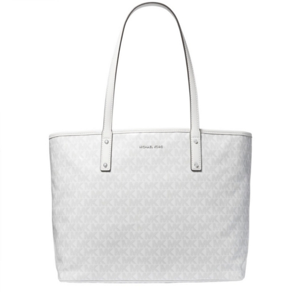 Michael Kors Handbags - Michael Kors Carter Large White/Alumin Zippered Tote Bag NEW With Tags